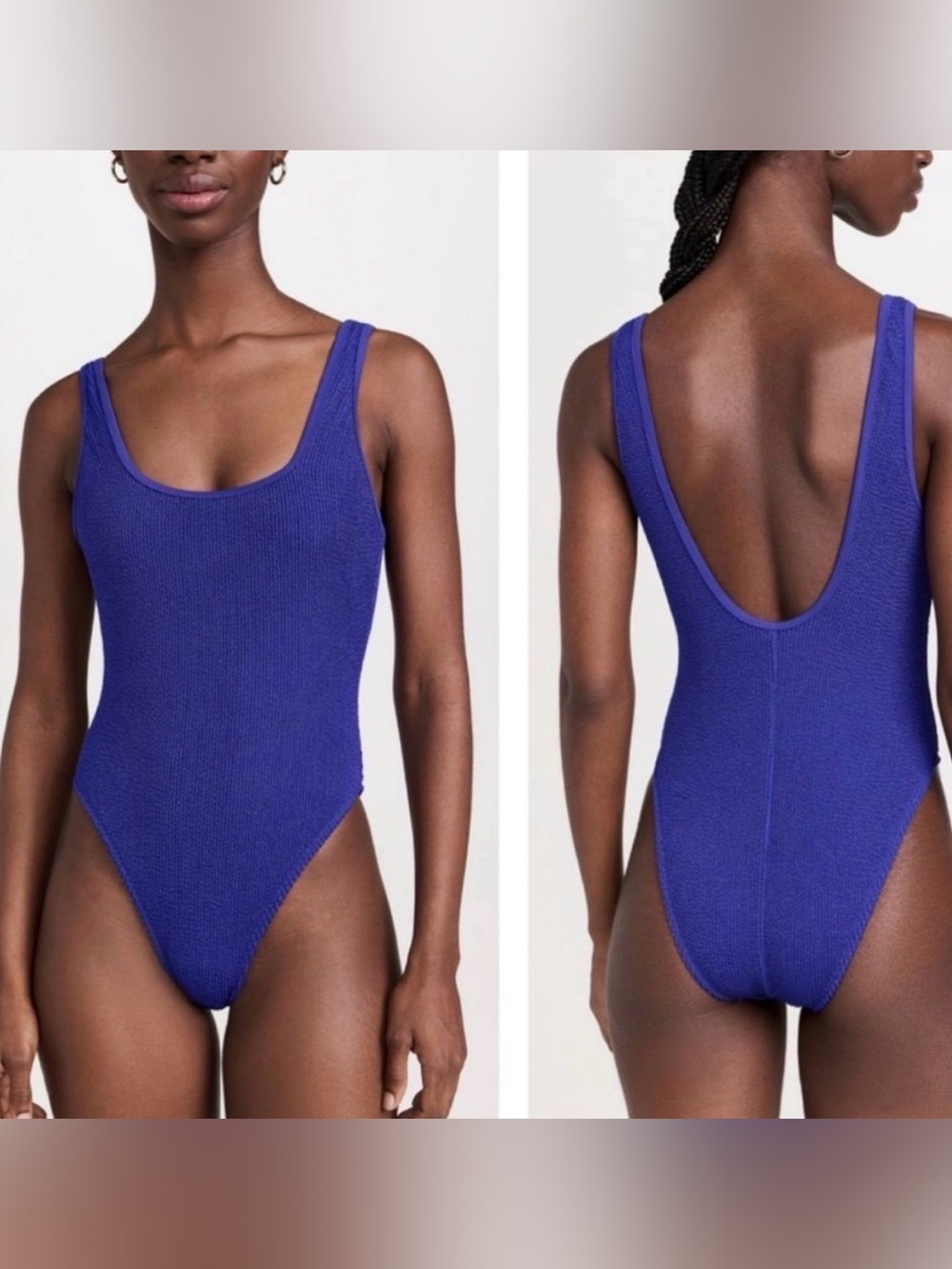 NWT - Good American - Square Neck High Leg Blue One Piece Crinkle Swimsuit